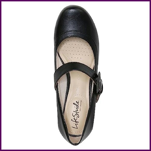 Women's Mary Jane Pumps, 1 7/8 Inch Heel, Faux Leather, Adjustable Buckle - Picture 3 of 8